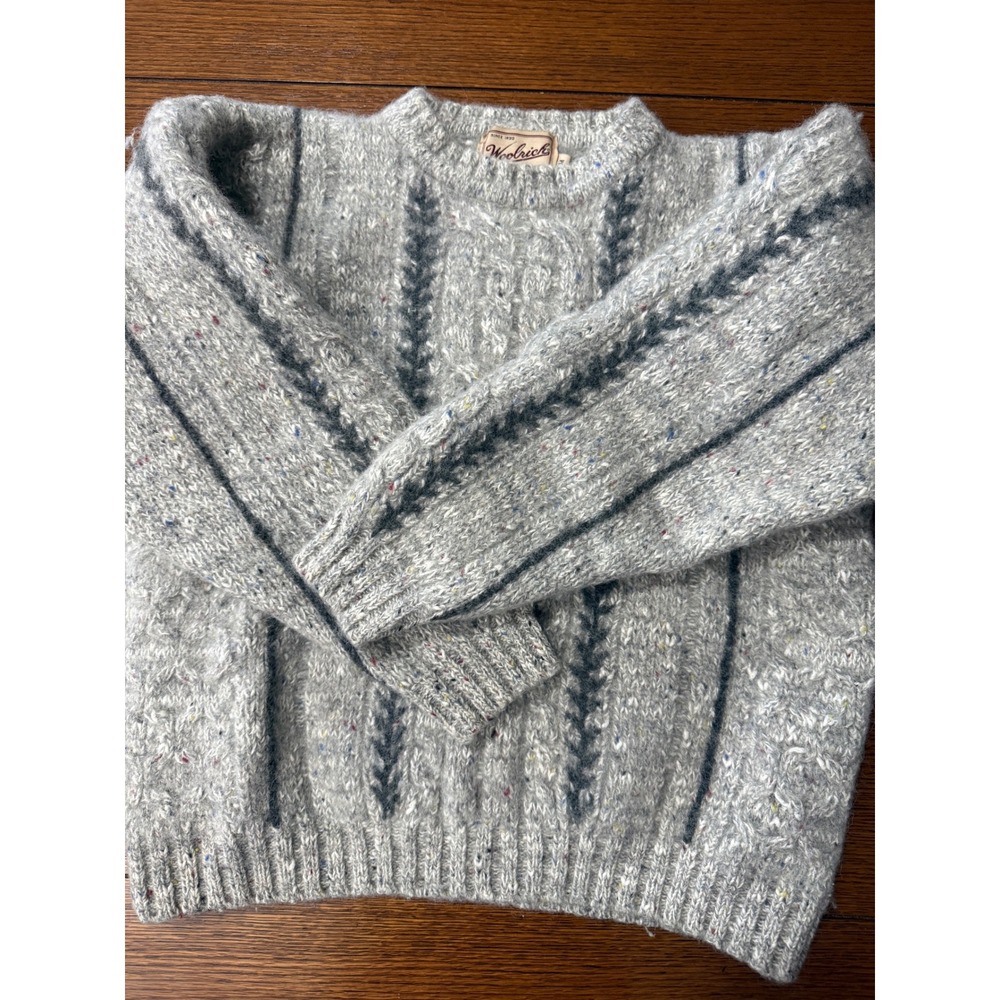 Vintage 90s Woolrich Cable Knit Sweater M Gray Flecked Fair Isle Oversized